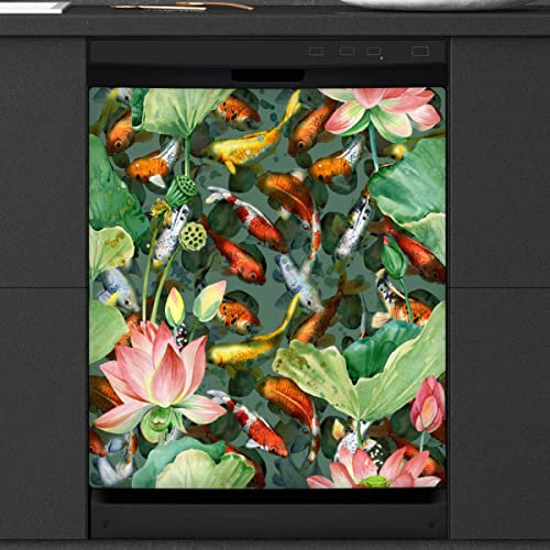 Koi Fisch Geschirrsp¨¹ler Magnetische Abdeckung K¨¹che Dekor Koi Karpfen Blume Japanische Front Geschirrsp¨¹ler K¨¹hlschrank Magnetische Abdeckung Aufkleber Ger?t Abdeckung 23 x 26 Zoll