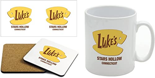 Top Banana Gifts Luke's Diner Tasse und Untersetzer – Star Hollow – Gilmore Girls – glänzende Keramik-Foto-Tasse und Untersetzer-Set