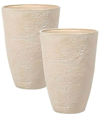 Lot de 2 Pots de Fleurs Jardin en Forme de Grand Vase en Pierre Beige Camia