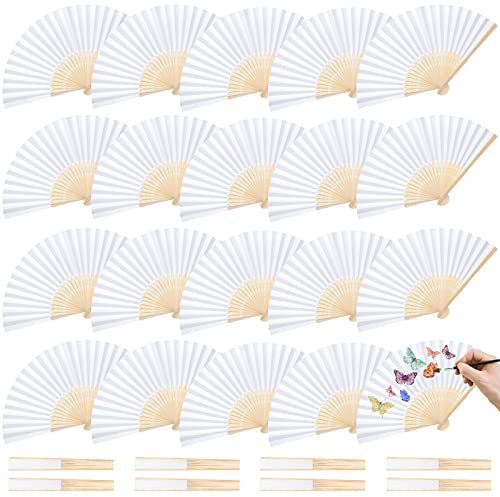 JOHOUSE 28 Pcs White Paper Folding Hand Fans 8.3 Inch – Foldable Handheld Fans for Women, Wedding Party Favors, Bridal Shower, DIY Crafts, Photography Props