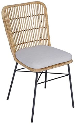 Casa Moro Rattan-Stuhl Asmara mit Kissen Esszimmerstuhl aus Natur-Rattan Schmiedeeisen Gestell Korb-Stuhl Korb-Sessel Retro-Stuhl für Garten Terrasse Esszimmer CF3164
