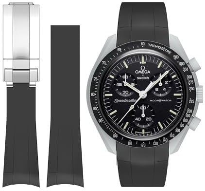 Stanchev Cinturino in silicone senza spazi per Omega x Swatch MoonSwatch/Rolex Watch/SEIKO Watch, cinturino di ricambio per orologio Omega x Swatch MoonSwatch Speedmaster da 20mm (Nero)