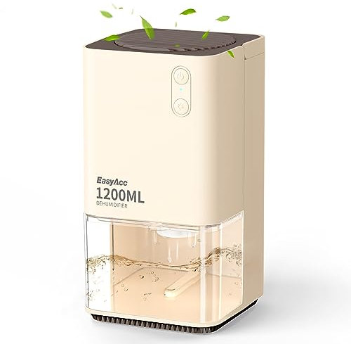 EasyAcc Luftentfeuchter,1200ml Elektrischer Entfeuchter,0.96kw/24H Energiesparend Klein Leise Tragbarer Raumentfeuchter mit Automatischer Abschaltung und Schlafmodus für Wohnung, Badezimmer-Cremegelb