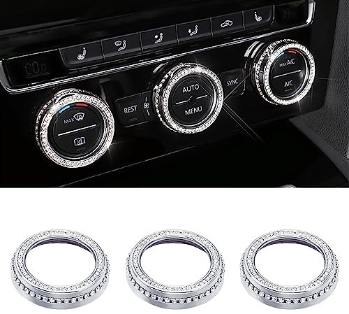 BLINGOOSE Glitzer Zubehör für VW Volkswagen klimaanlage Knopf Abdeckungen AC Ring Aufkleber Auto Innenraum Accessoires Kompatibel VW Passat Tiguan Atlas Arteon CC Strass Metall 3 Stück