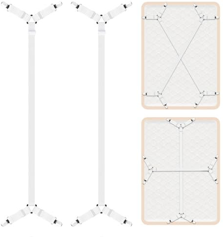 AUAUY 2 Stück Verstellbare Dreiecksspanner, Elastische Bettlakenspanner, 80-290cm Elastische Lakenspanner mit Metallclip für Faltenfreie Bettlaken, Matratze, Bügelbrett Sofa Topper (Weiß)