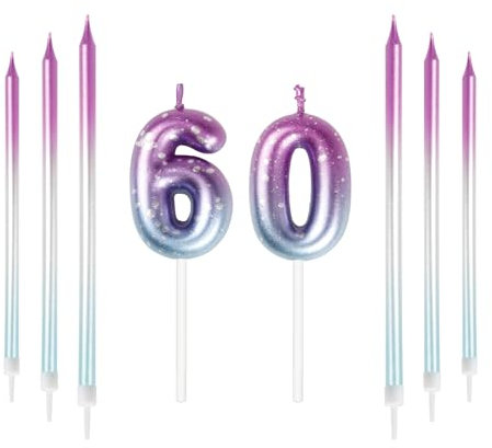 Mciskin 60th Birthday Number Kerzen Dekorationen Bunte 42 Kerze mit Rosa Lila Lange Kerzen Kuchen Kerzen Kuchen Topper Dekorationen für Jungen Mädchen Männer Frauen Geburtstagsfeier Hochzeit Jubiläum