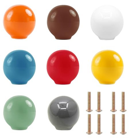 Yuaaoh Keramik Knöpfe Schränke Bunt 8 Stück Keramik Knauf Griff, Glatte Kugel, Möbelknöpfe Keramik Bunt für Küche Kinderbadezimmer Kommode Schublade Schrank, mit Schrauben (8 Farben)