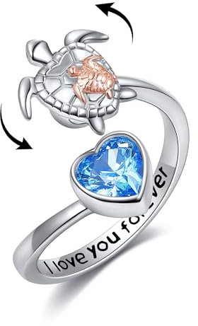 POPLYKE Sea Turtle Ringe für Damen Sterling Silber Fidget Ringe für Angst Mutter Kind Schildkröte Drehbare Stimmung Ringe Geschenke