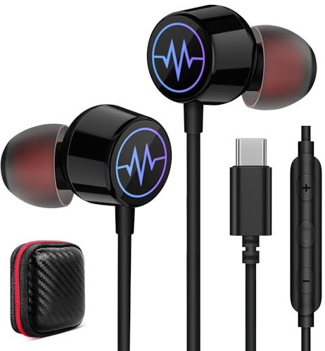 ACAGET C Type Earphones with RGB Lights for iPhone 17 16e 16 15 Pixel 10 9a | USB C Headphones Earbuds Wired C Port Ear Phones Corded for Samsung Galaxy S26 Ultra S25 A17 A16 A26 A56 S24 FE A55 A37 A57