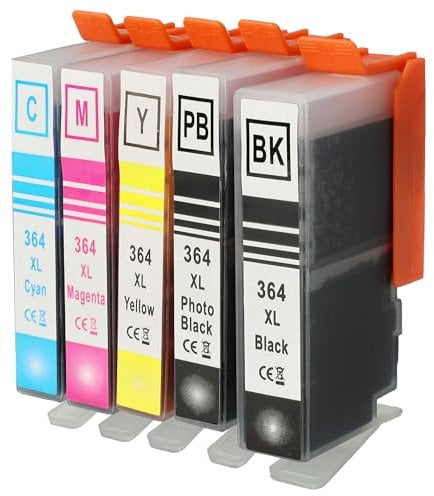 vhbw 5X Tintenpatronen kompatibel mit HP Photosmart B010, B109, B109a, B010A Drucker - Set Cyan, Magenta, Yellow, Schwarz, Photo Schwarz (Kompatibel)