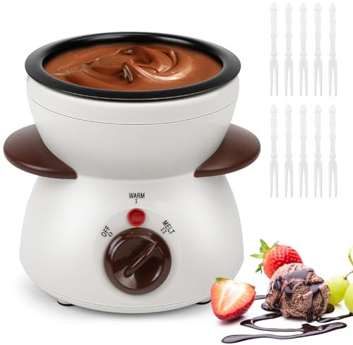 Outamateur Mini Chocolate Melting Pot, Chocolate Fondue Fountain, 8.79OZ Warmer Machine for Milk Chocolate, Cheese, Butter, Candy (White)