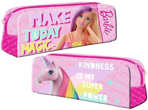 TDL Barbie - Astuccio rettangolare per ragazze, con cerniera, per il rientro a scuola, con cerniera, colore: rosa, rosa, Astuccio per matite