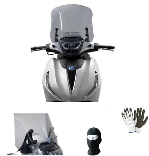 COMPATIBILE CON PIAGGIO BEVERLY 300 400 HPE 21 IN POI CUPOLINO PARABREZZA SPOILER BASSO FUME' SCURO IN PMMA,CON ATTACCHI MONTAGGIO NERI ANTI CORROSIVO,PROTEZIONE ARIA E PIOGGIA AIR FLOW 500X350X3MM