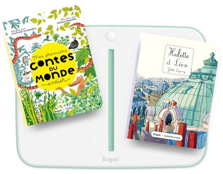 Bugali - Console Lecture Enfant - Histoire Tactile Enfant - Pack Console & Livres pour Les Plus Grands (+5 Ans) - Verte - Hulotte et Léon - Mes Premiers Contes du Monde Entier - Fabriqué en France