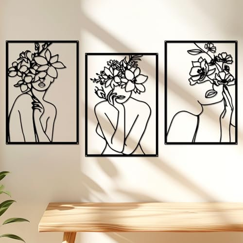 DETENE 3 Stück Wanddeko: Minimalistische Metall Wandkunst für Wohnzimmer & Schlafzimmer