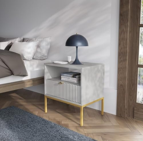 Luxusbetten24 Designer Nachttisch Verilo Grau/Gold