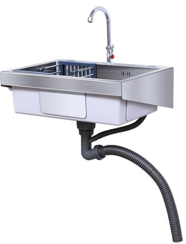 Évier en Acier Inoxydable,Lavabo de Salle de Bain,éviers Intérieurs Extérieur,Meuble Lave-Mains Suspendu,Lavabo mural avec Robinet,pour Petit WC,Garage,Jardin,Camping-car,Restaurant,Buanderie,Cuisine(