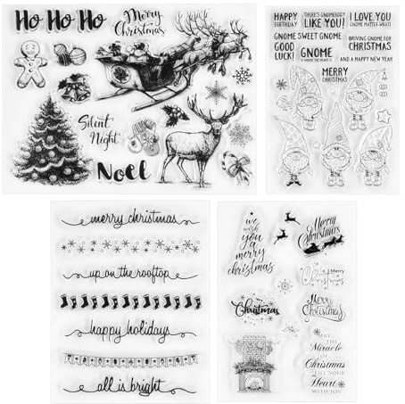 Silikonstempel Weihnachten, 4 Blätter Stempel Weihnachten, Silikonstempel, Frohe Weihnachten Stempel, Silikonstempel Winter, DIY Scrapbooking für Weihnachtskarten, Kinder Weihnachten Geschenke