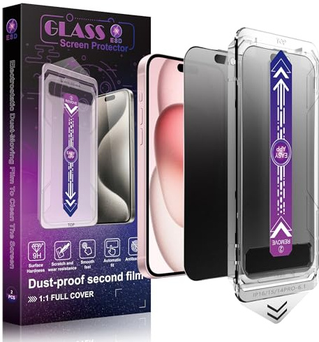 SHANG PIN JIA for iPhone 16 and iPhone 15 and iPhone 14 Pro 6.1-Inch,2 Pack Matte Privacy Screen Protector Auto Dust Removal, No Bubbles,Anti-Spy Tempered Glass Film, Easy Installation