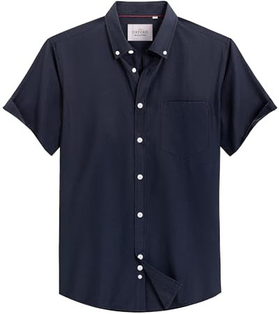 J.VER Men's Cotton Shirts Short Sleeve Smart Casual Shirt Non Iron Regular Fit Button Down Oxford Business Office Work Summer Dress Shirt Navy Blue L