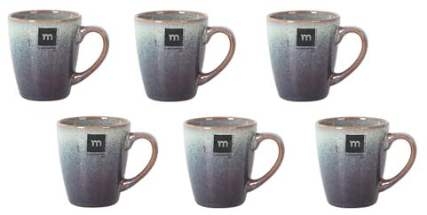 Komplettes Kaffee-Set – 6 Kaffeetassen | Keramiktassen mit glänzender Emaille | Tassen für heiße Getränke | Set mit 6 Tassen (Melow - 200 ml)