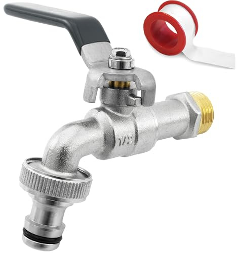 SHYNE Premium 1/2 Zoll Wasserhahn aus Messing rost- und frostsicher + Gratis Schlauchanschluss + PTFE Band + E-Book | für Garten, Waschmaschine, Regentonne