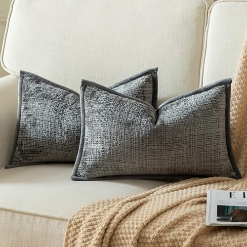 Yaertun 2er Set Kissenbezug Grau 40x80cm Chenille Kissenbezüge Kissenhülle Dekokissenbezug sofakissen dekokissen deko Samtrückseite für Sofa Schlafzimmer Wohnzimmer Weiche Gemütliche