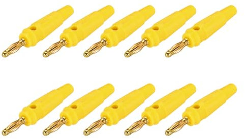 sourcing map 10 Pcs 4mm Banana Plugs, 20A 9.5mm OD 53.8mm Length Speaker Wire Cable Plug Connectors, Banana Jack Connector for Speaker Wire Audio Cable, Yellow