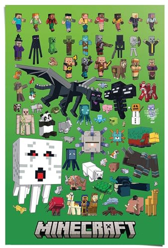 REINDERS Poster, Minecraft - character montage, Kinderzimmer, Poster, Wanddeko, Room Decor, 150 gr. glänzend Bilderdruckpapier, Grün, 91,5x61cm