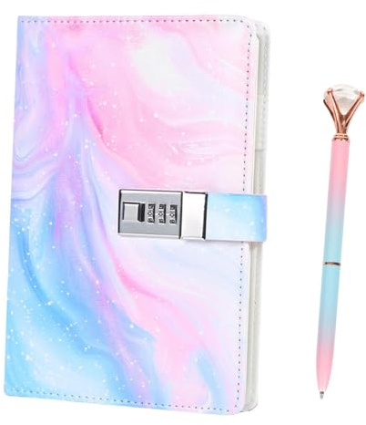 ICHOWHO Diary With Lock, A5 Secret Diary for Girls Women Locked Journal Personalised for Teenage Girls Leather Lockable Notebook with Pen for Travel Office, 180 Pages (River)