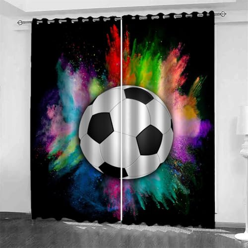 Hongduo Fussball Vorhang Blickdicht Gardinen mit Ösen Sportlicher Stil 3D Druck Blickdichte Vorhänge Verdunkelung Wärmeisolierend Wohnzimmer Schlafzimmer 2 Stück 110x215 cm (BxH)