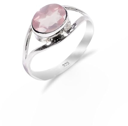 Bague de promesse traditionnelle en argent sterling 925 et quartz rose, faite à la main, pour femme et homme, RB-01-RQ-7.5