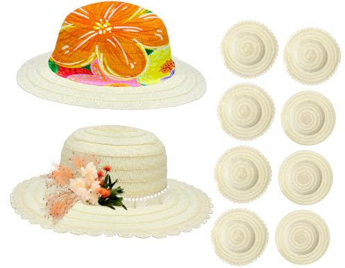 Didiseaon 8pcs Boys and Girls Plain Straw Hats Diy Painting Craft Supplies Unfinished Straw Hats for Summer Arts Crafts
