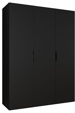 Mirjan24 Kleiderschrank mit Einlegeböden und Kleiderstange Midere 150, Vielseitiger Drehtürenschrank, Elegantes Kleiderschrank 3-türig (Schwarz)
