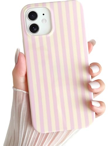 Yeddabox for iPhone 12 Case Cute Striped Phone Case Soft TPU Slim Shockproof Phone Cover for Women Girls, Pink and Yellow
