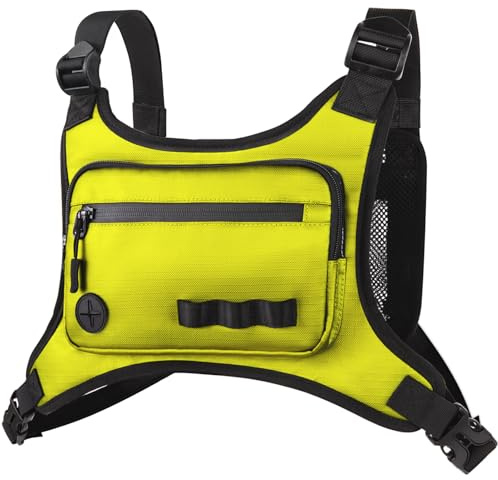 KINGSLONG Herren Brusttasche Leichte Taktische Brusttasche Sporttasche Schultertasche wasserdichte Laufrucksack mit Tasche und zusätzlichem Stauraum für Traning Laufen Radfahren Wandern Camping Gelb