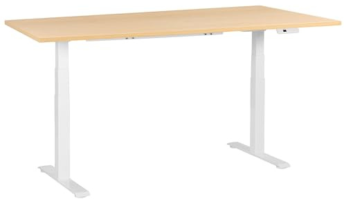 Beliani Electric Adjustable Standing Desk Modern Square Feet 180 x 72 cm Light Brown Top and White Base Destines