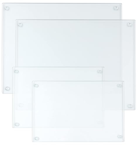 4 Pack Tempered Glass Cutting Boards Set - 2 Sizes (40x30cm & 30x20cm) with Non-Slip Rubber Feet | Shatter & Heat Resistant, Hygienic Glass Chopping Boards for Kitchen Countertops & Dining Tables