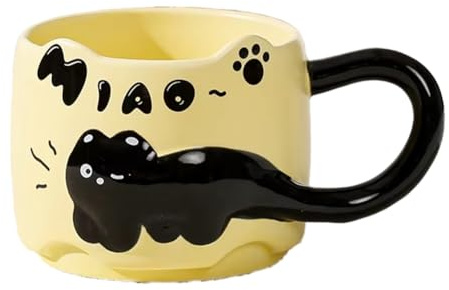 Eighosee Vintage Cat Ceramic Mug 380ml-Cute Stacked Coffee Cup for Breakfast, Dormitory Use, Home Drinkware, B