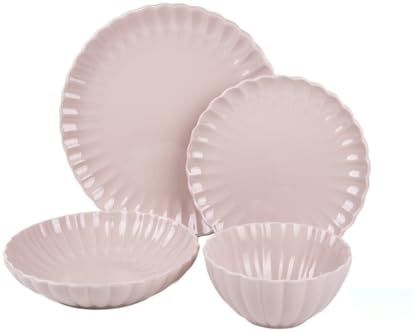 Service de table en porcelaine gaufrée couleur rose nude émaillé 16 pièces. Conçu pour : occasions spéciales, usage quotidien, événements.