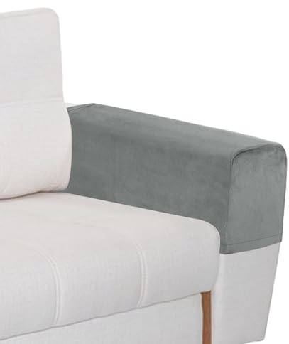 Niuoppy 2Pcs Velour Armchair Covers Protector Slipcovers, Chair Arm Cover for Sofa Arm Covers Protector Non-Slip, Stretch Armrest Covers for Couches (Light Grey)