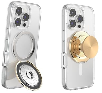 PopSockets Kick-Out Grip for MagSafe, Phone Grip with Built-in Phone Stand, Adjustable Kickstand for Portrait or Landscape, Strong Magnetic Hold, Wireless Charging Compatible - Gold Radial