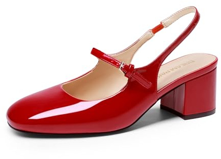 DREAM PAIRS Damen Mary Jane Niedrige Chunky Heels Slingback Geschlossene Quadratische Zehen Abendkleid Schuhe Hochzeitsfeier Büro Pumps Schuhe