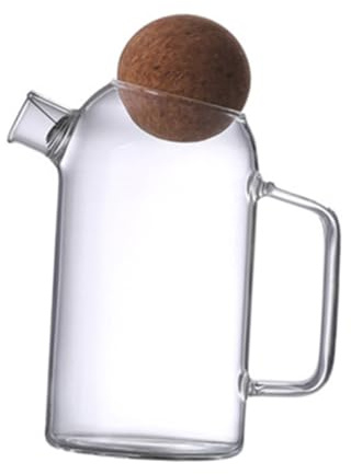 GARVALON Jarra de Vidrio Grueso para Té con Tapa de Corcho Resistente al Calor con Asa Ergonómica para Uso Doméstico y Servicio Familiar