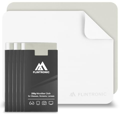Flintronic 6 Pack Glasses Cleaning Cloth, Microfibre Cleaning Cloths for Eyeglasses, Lens, Screens, Jewelry, Camera Lenses, 6 x 7 inches (15 x 18 cm), White/Gray