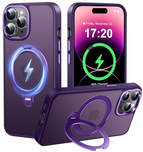 PuyaTeya für iPhone 14 Pro Max Hülle mit 360° ständer, Matt Lila | Mit Magnet, Militärischer Schutz, Anti-Rutsch/Kratzfeste unterstützt Quer-und Hochformat HandyHülle Für iPhone 14 Pro Max