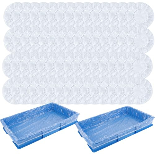 Geukmun Paint Tray Liners - 60 Pack Disposable Paint Roller Tray Liners 70cm Elastic for 18 Inch Paint Trays, Large Paint Pan Liners for Walls and Ceilings Painting