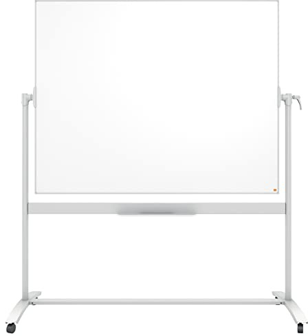 Nobo Mobiles Whiteboard aus Emaille, trocken abwischbar, magnetisch, mit horizontalem Drehpunkt (von oben nach unten schwenkbar), auf Rollen, mit Stifthalter, Magneten und Marker, weiß, 1901035