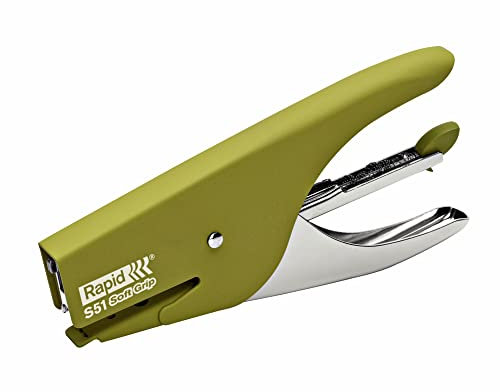 Rapid S51 Supreme Soft Grip, Cucitrice a pinza capacità fino a 15 fogli, Cucitrice in acciaio ergonomica, Caricamento posteriore, Compatibile con punti 21/4, Verde oliva, 10538740