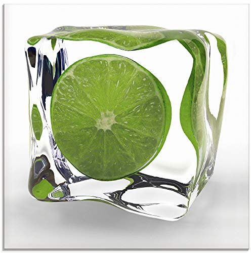 ARTland Wanddeko Glasbilder Wandbild Glas Bild einteilig 50x50 cm Quadratisch Obst Früchte im Eiswürfel Cocktails Bar Sommer Limette Grün T5VW